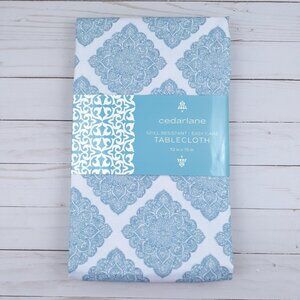 Fabric Tablecloth 52x70 Easy Care Spill Resistant Blue Mandala Medallion